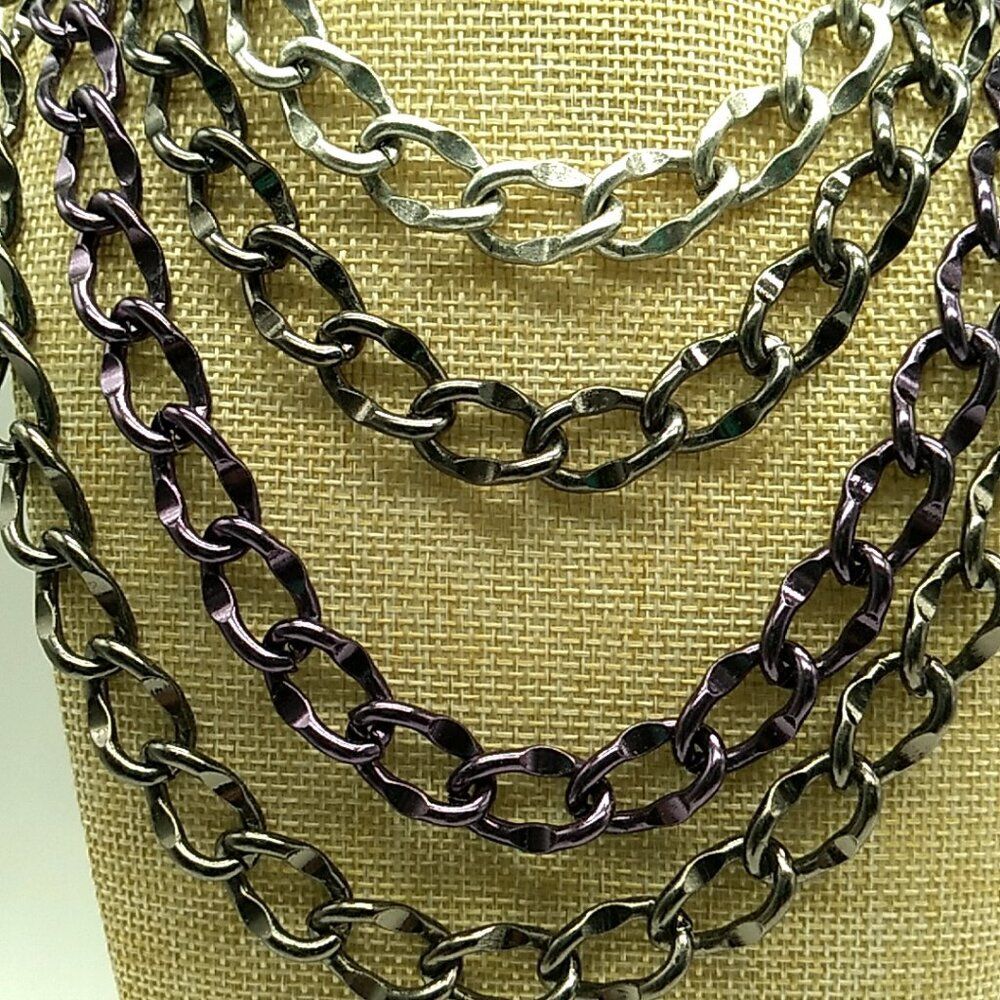 Chico's Unisex Heavy Necklace 4 Strand Metal Multi-tone Chain Link